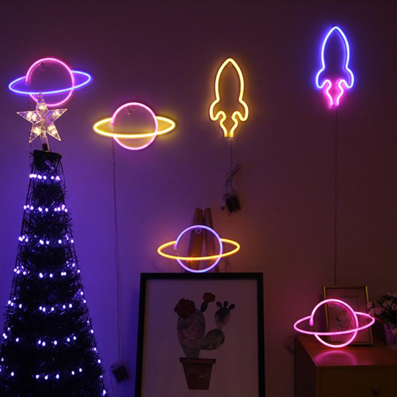 LED 네온 라이트 우주 모델링 조명 벽 예술 침실 장식 무지개 분위기 밤 램프 홈 파티 휴일 장식 선물